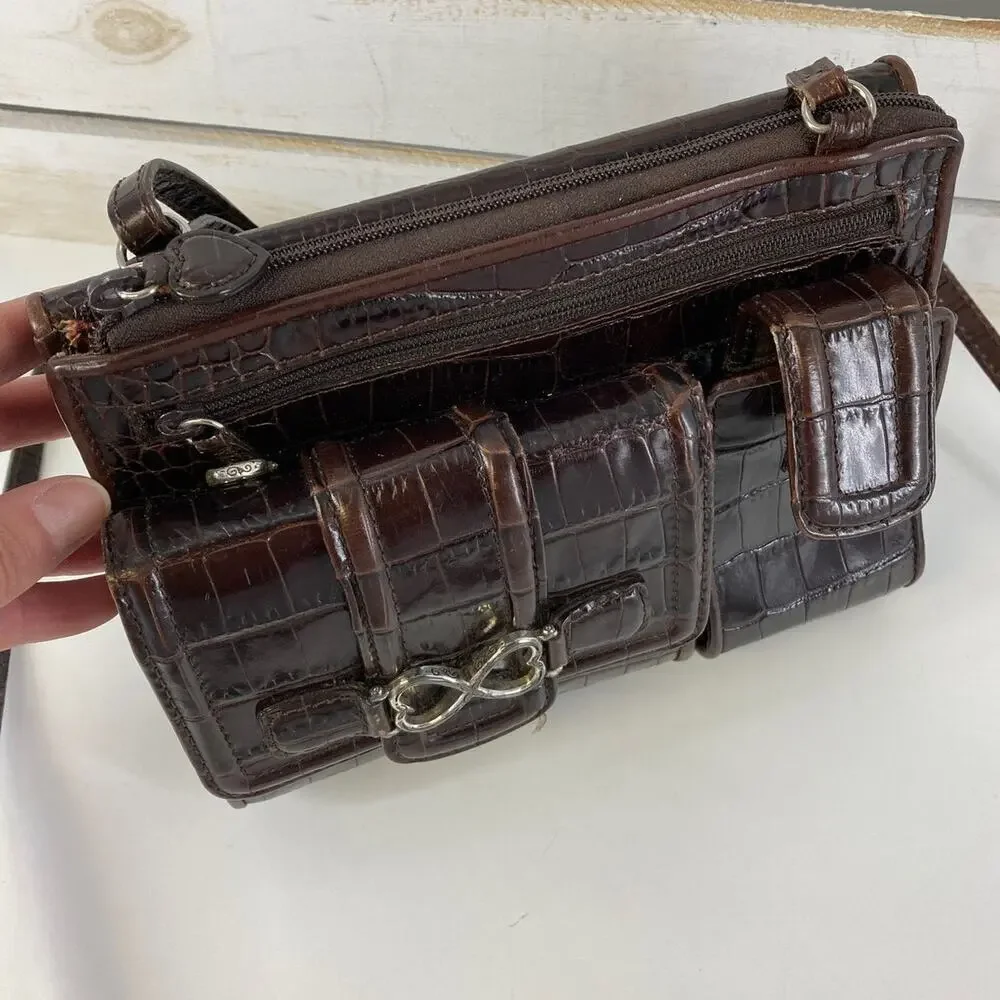 BRIGHTON SMALL BROWN ANIMAL PRINT CROSSBODY BAG WITH POCKETS